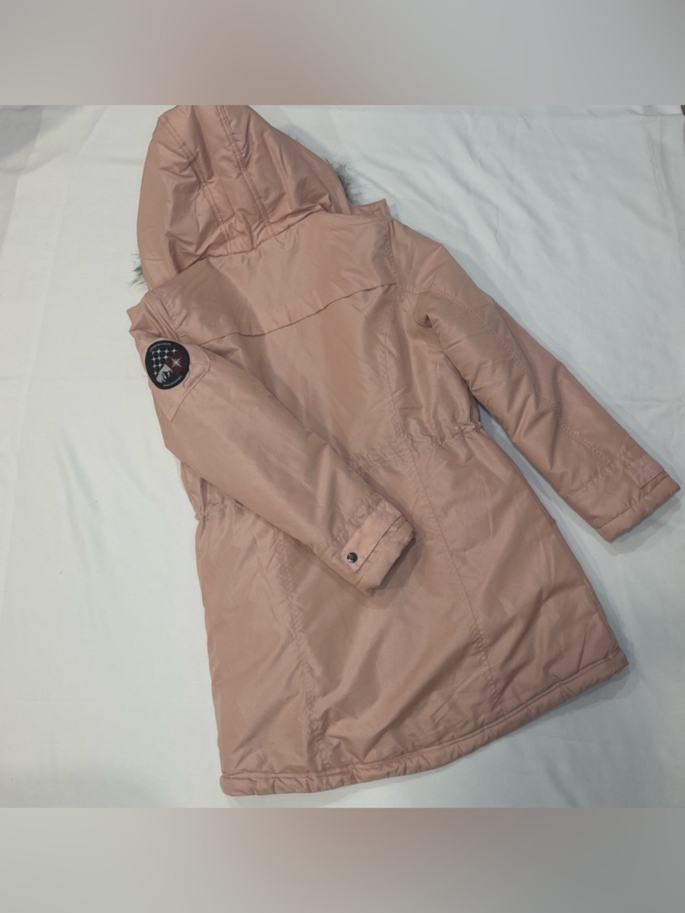 Pink Platinum Hooded Puffer Coat in Dusty Pink